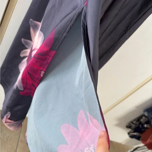 La Vie En Rose Dark Gray Pink Floral Slip Dress  Sexy Edgy Summer Flowy Satin - Picture 6 of 8